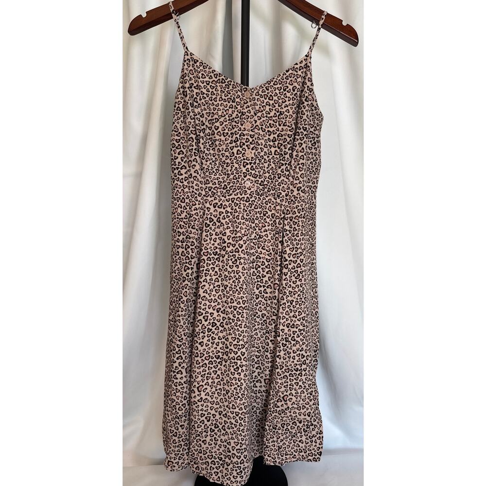 Fit & Flare Dress Pink & Black Heart Print All Over Spaghetti Straps Size 2